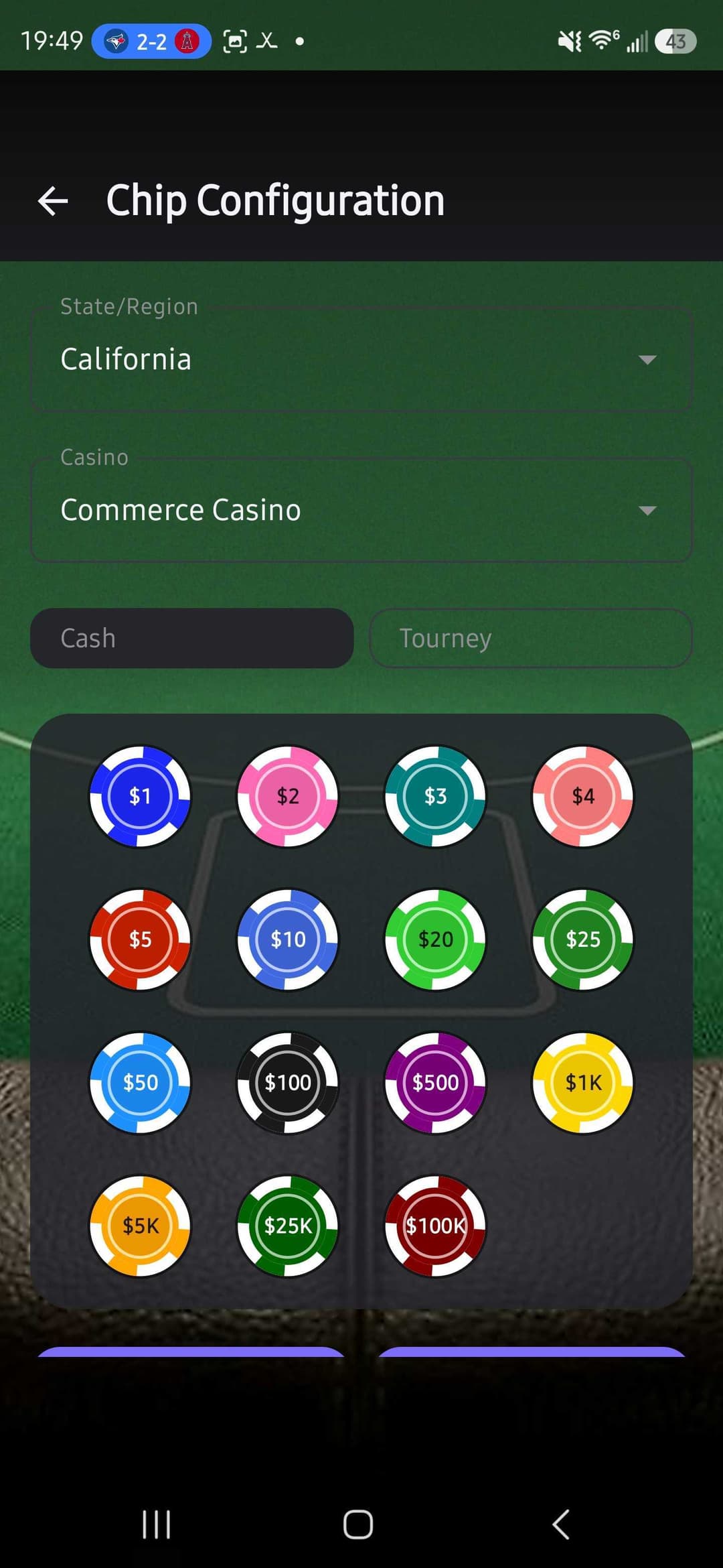 Chip Config — Cash